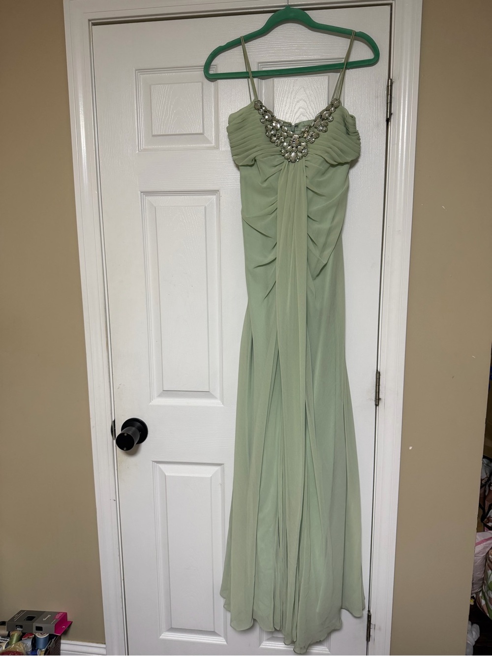 LM Collection Sage Green Beaded Chiffon Maxi Dress